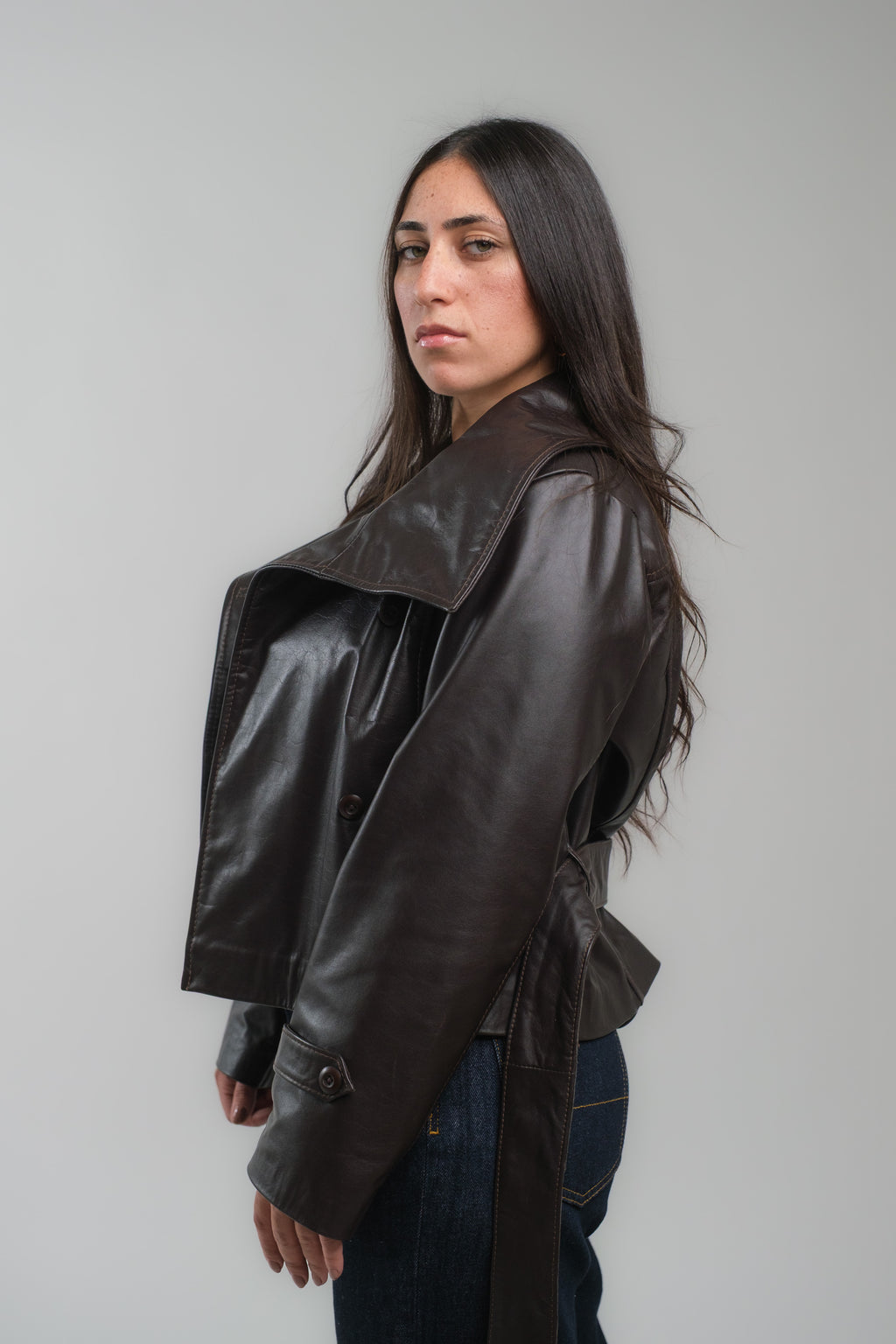 Brown Cropped Trench Jacket