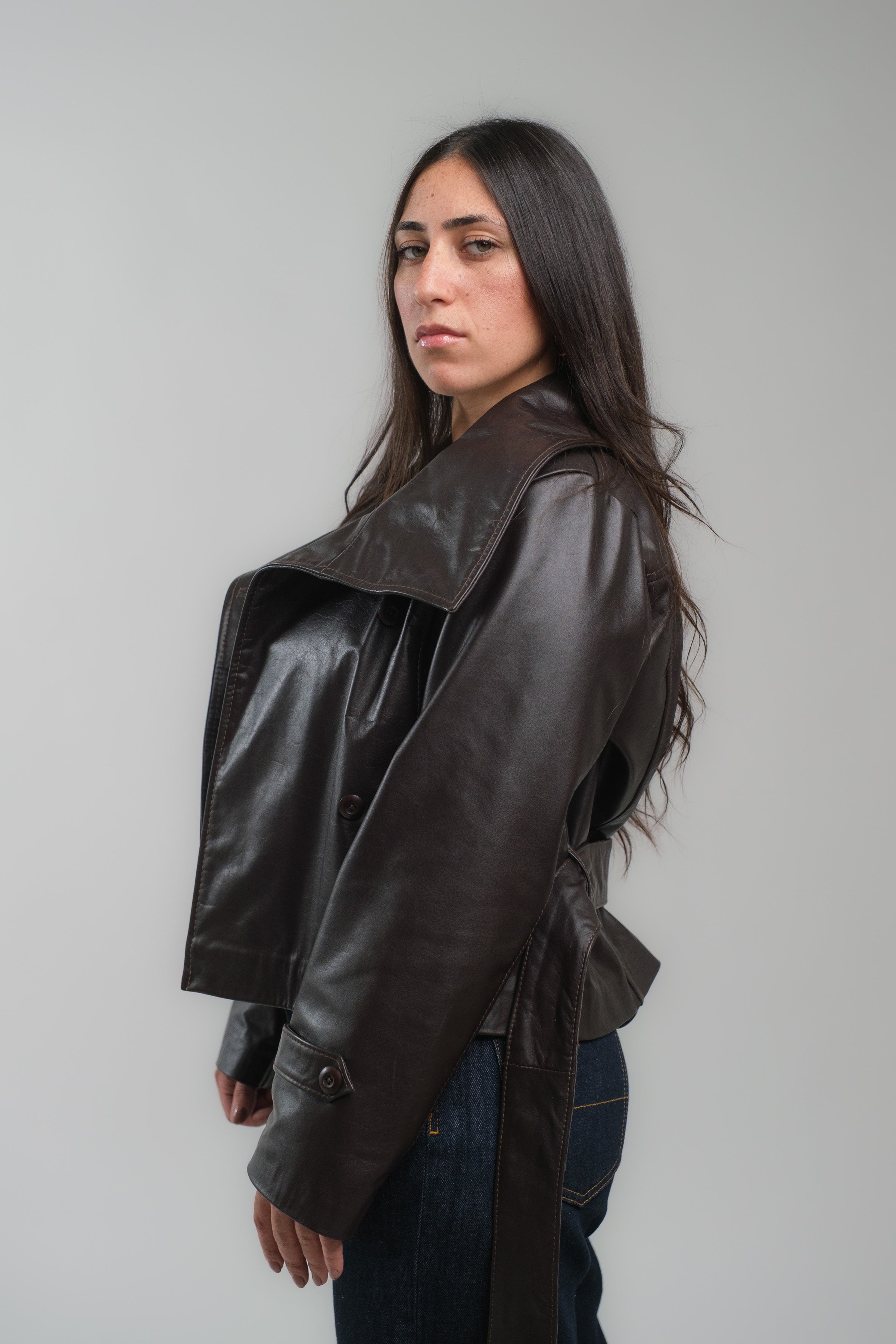 Brown Cropped Trench Jacket